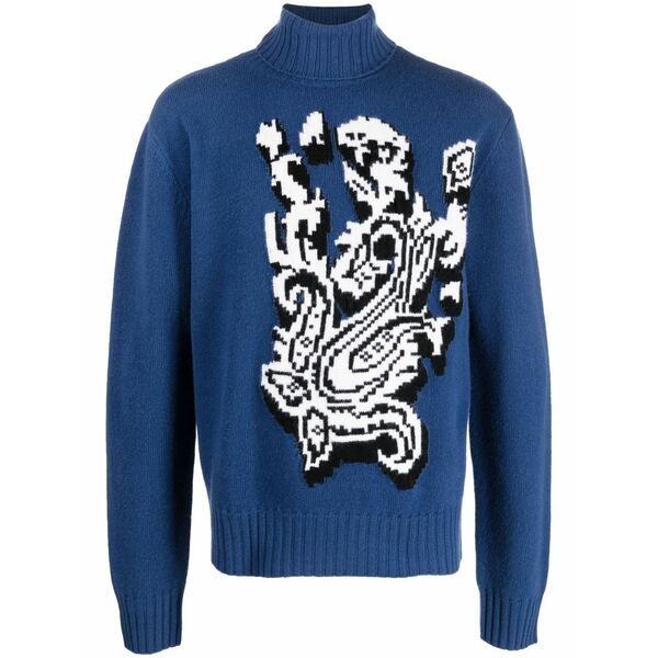 エトロ メンズ 編み物\u0026ティーシャツ アウター Paisley-knit roll-neck jumper Blue