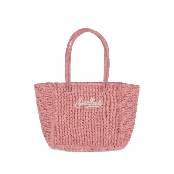 エムシーツーセイントバース レディース ショルダーバッグ 御徒面子 Logo-embroidered raffia shoulder bag Pink