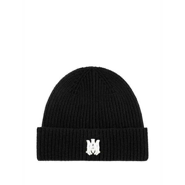 アミリ メンズ 帽子 アクセサリー Logo-patch beanie Black|asty