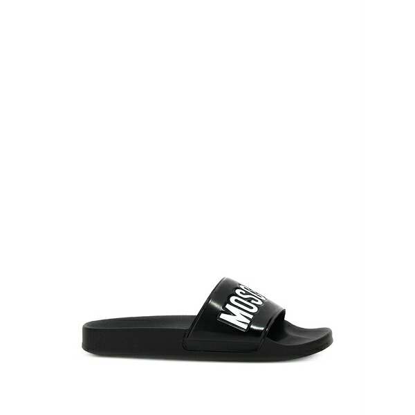 モスキーノ メンズ サンダル シューズ Embossed logo-detail slides Black