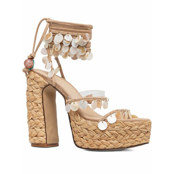ネイキッドウルフ レディース サンダル シューズ 130粍 fantastic shell-embellished raffia platform espadrilles Neutrals