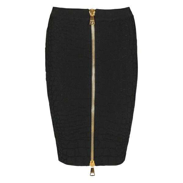 バルマン レディース スコート ボトムス Crocodile-effect zip-front mini skirt Black