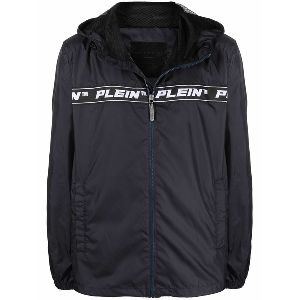 フィリッププレイン メンズ ジャケット&ブルゾン アウター Logo-print windbreaker Blue|asty