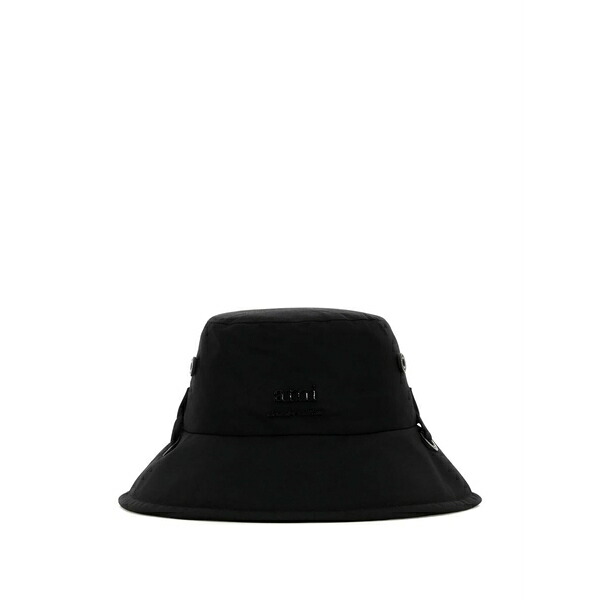 意中の女 メンズ かぶり笠 添え物 Logo-plaque bucket hat Black