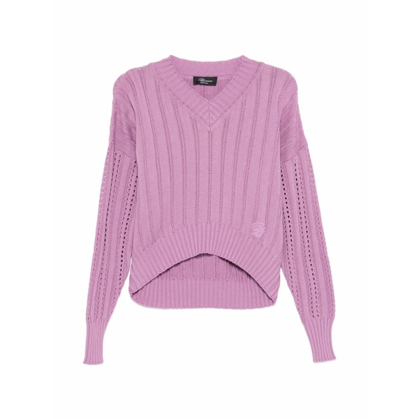 ブルマリン レディース 編み物\u0026プルオーバー アウター V-neck openwork sweater Purple