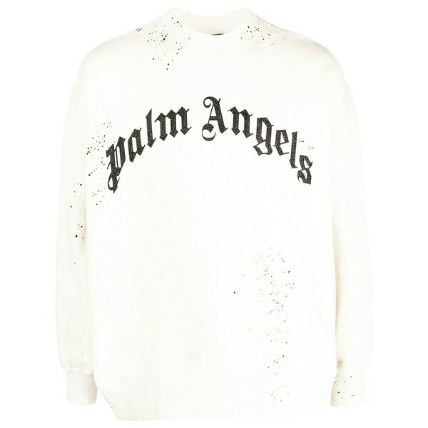 パーム・エンジェルス メンズ パーカー・スウェットシャツ アウター Logo-print distressed-finish sweatshirt Neutrals
