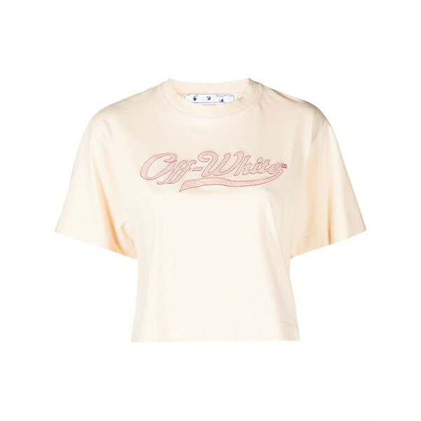 象牙色 レディース ティーシャツ トップス Logo-embroidered cropped t-shirt Neutrals トップス-レディースファッション