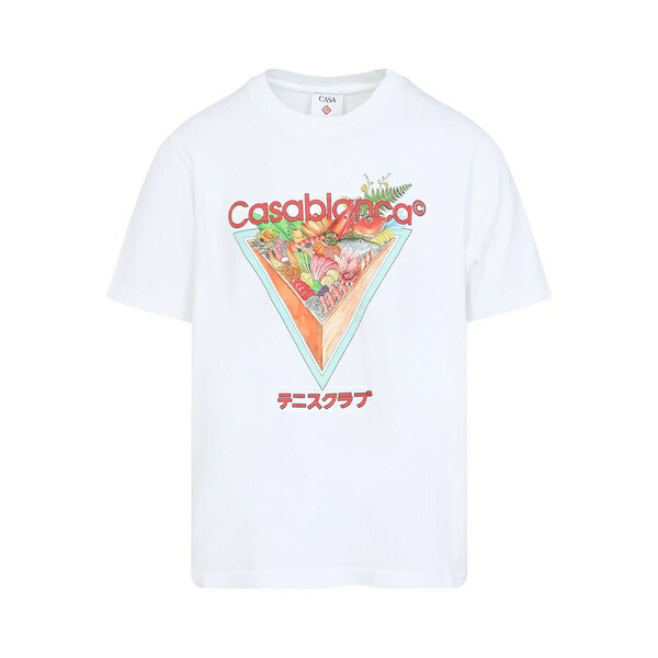 カサブランカ メンズ Tシャツ トップス Tennis club icon triangle-print graphic t-shirt White｜asty