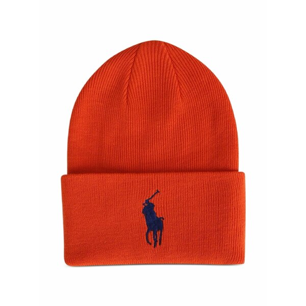 ラルフローレン メンズ かぶり笠 付属品 Big pony cuff beanie hat Orange