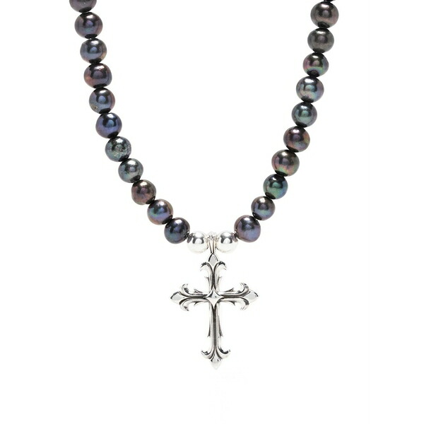 エマニュエレ ビコッキ メンズ 首飾り・チョー鉄道車両 付属物 Black pearl necklace with fleury cross Black
