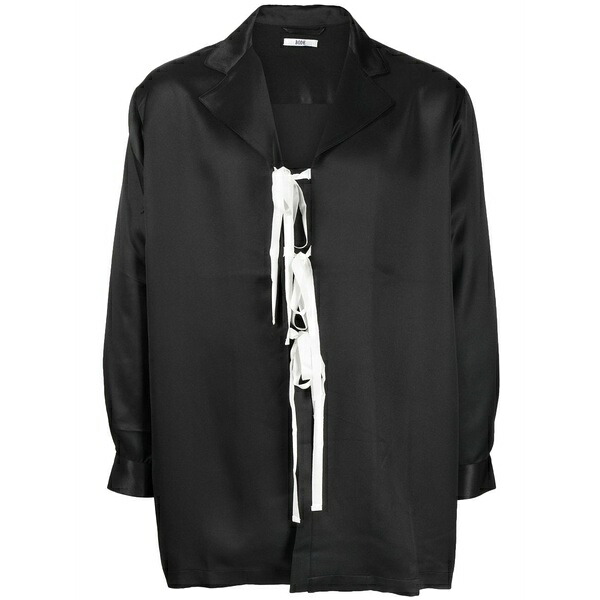 ボーディ メンズ プルオーバー トップス Silk tie-fastening shirt Black