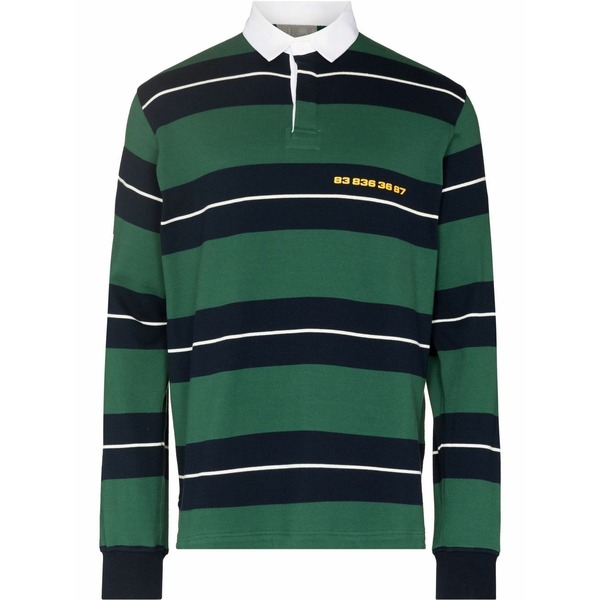 ブイティーエムエヌティーエス メンズ スポーツシャツ トップス Barcode-print striped polo shirt Green
