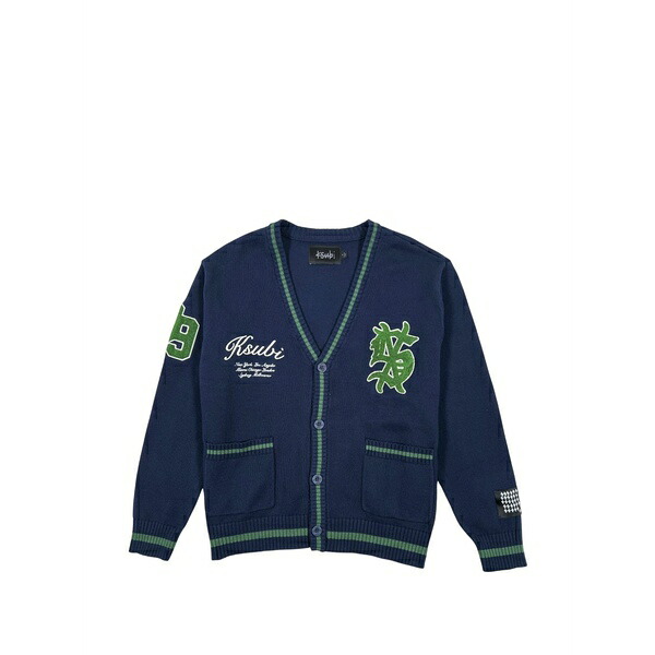 スビ メンズ ジレー アウター Embroidered patch knit cardigan Blue