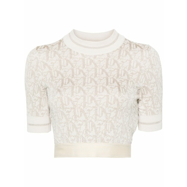 パーム・エンジェルス レディース Tシャツ トップス Monogram-jacquard knitted crop top Neutrals|asty