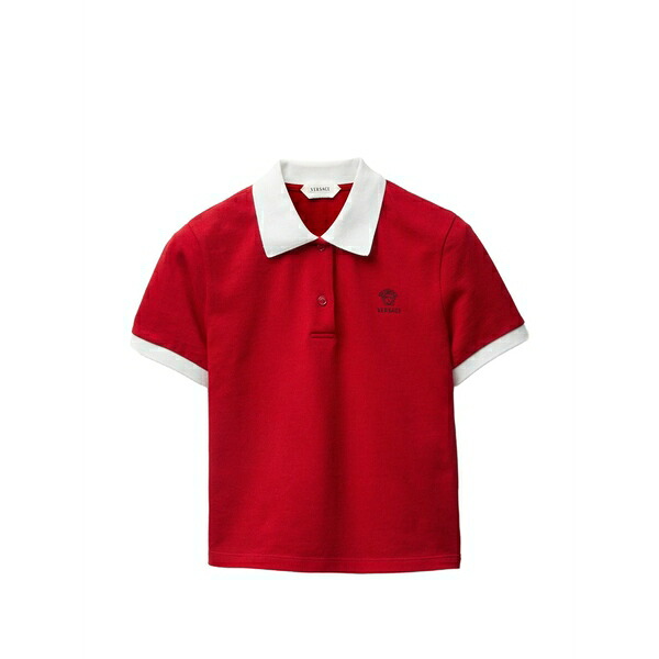 ヴェルサーチ レディース スポーツシャツ トップス Contrast-trim polo shirt Red