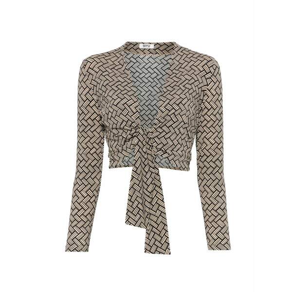 シユ レディース プルオーバー トップス Geometric-pattern tie-front blouse Neutrals