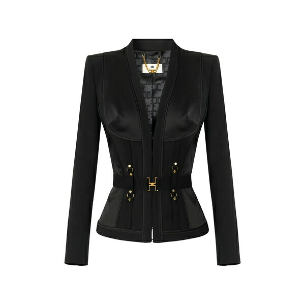 エリザベスフランキ レディース 上衣＆上衣 アウター Bustier v-neck jacket Black