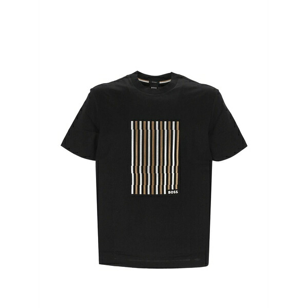 ボス メンズ Tシャツ トップス Embroidered logo-print t-shirt Black｜asty