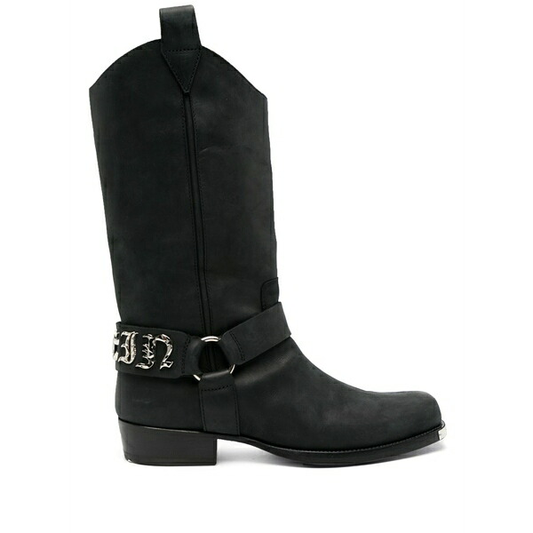 フィリップ飾り気の無い メンズ ブーツ シューズ Logo-lettering leather boots Black