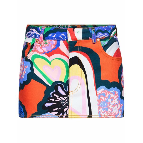 地区 レディース スコート ボトムス Abstract-print denim miniskirt Orange スカート-ボトムス
