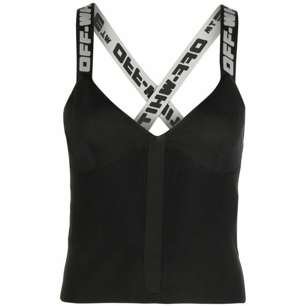 象牙色 レディース 編み物\u0026スウェーター アウター Logo-tape knitted top Black