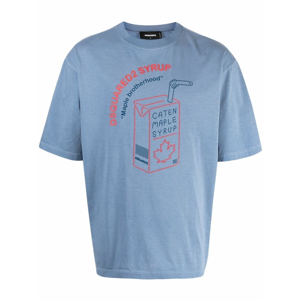 ディースクエアード メンズ プルオーバー トップス Logo-print cotton t-shirt Blue