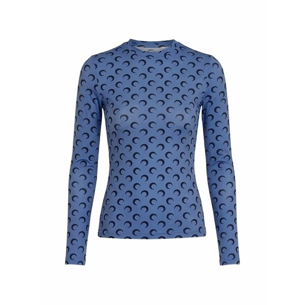 米国海兵隊員 独居室 レディース ティーシャツ トップス Moon-print t-shirt Blue Tシャツ・カットソー-レディースファッション