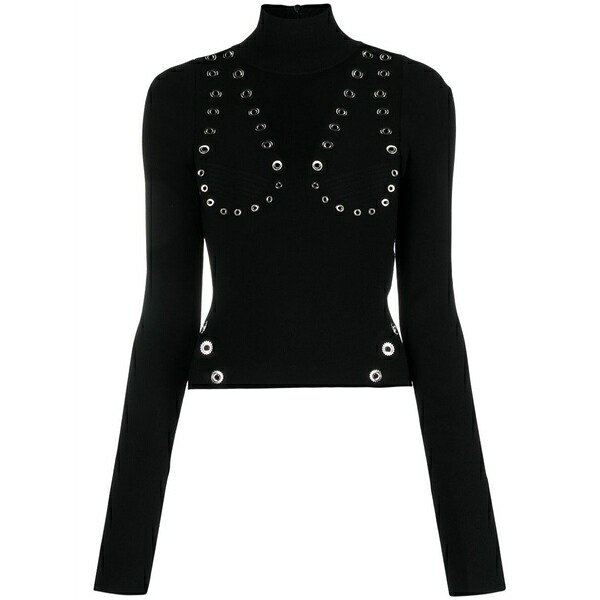 象牙色 レディース 編み物\u0026スウェーター アウター Eyelet-embellished knitted top Black