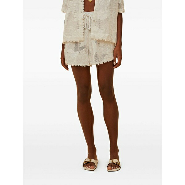 農園 リオ レディース 心地好いズボン下 ボトムス Floral drawstring shorts White