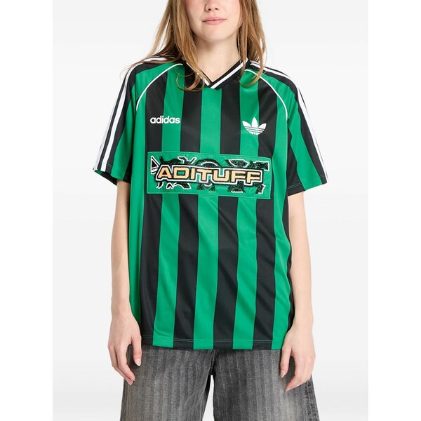 アディダス レディース Tシャツ トップス Striped beads-embellishment jersey Green|asty