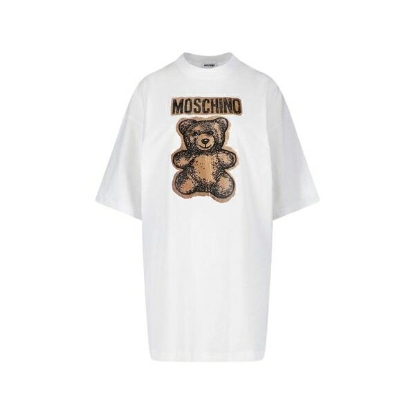 モスキーノ レディース 衣装 トップス Teddy bear logo-print t-shirt mini dress White