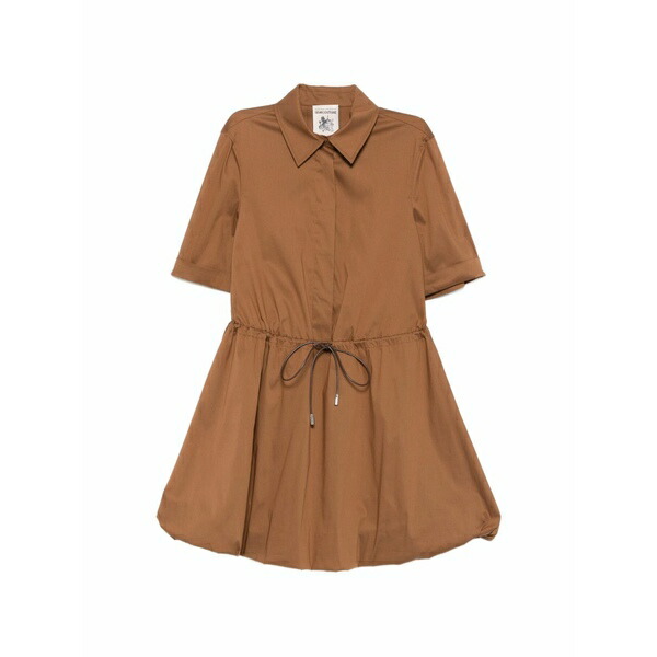 セミクチュール レディース ワンピース トップス Matilda drawstring-waist bubble-hem mini dress Brown|asty