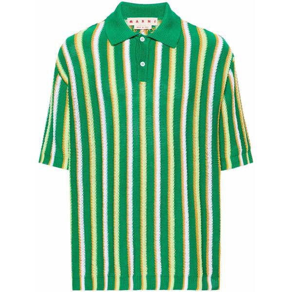 マルニ メンズ スポーツシャツ トップス Striped crochet polo shirt Green