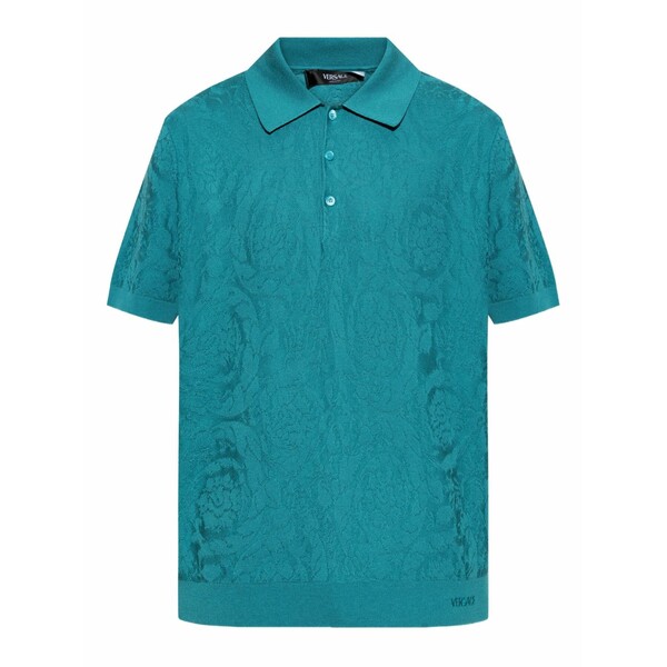 ヴェルサーチ メンズ スポーツシャツ トップス Barocco-jacquard polo shirt Blue