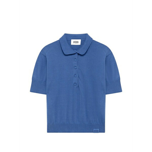 アルファス テューディオ レディース スポーツシャツ トップス Knitted short-sleeved polo shirt Blue