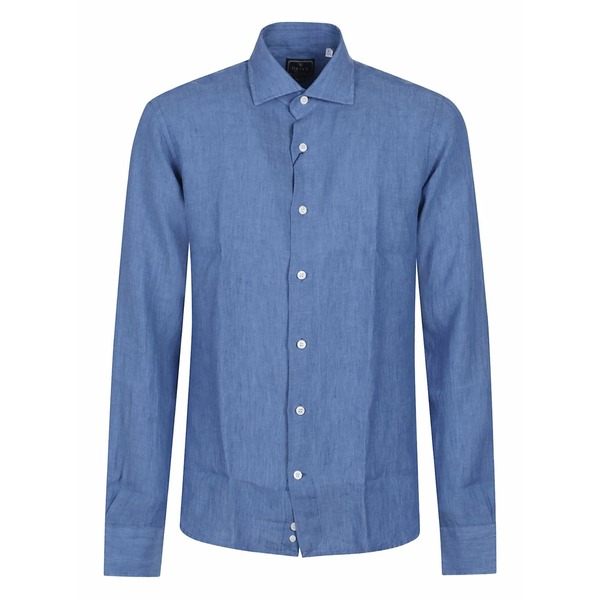 オリアン メンズ シャツ トップス Button-down linen shirt Blue|asty