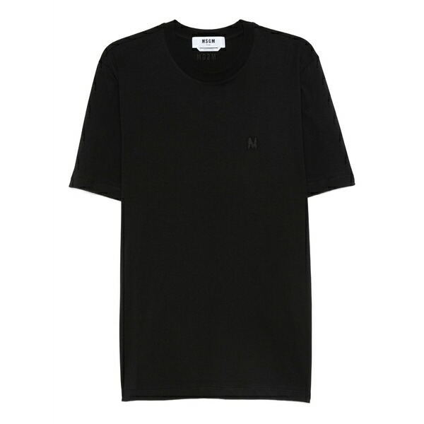 エムエスジイエム メンズ Tシャツ トップス Logo-embroidered cotton t-shirt Black｜asty