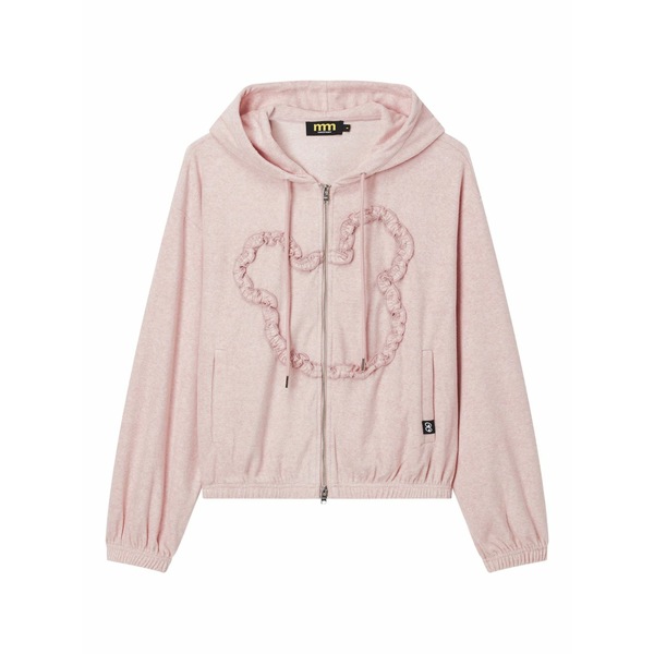ミニ皮膚軟化剤 レディース パーカー・スウェットシャツ アウター Ruffled-detail zip-fastening hoodie Pink