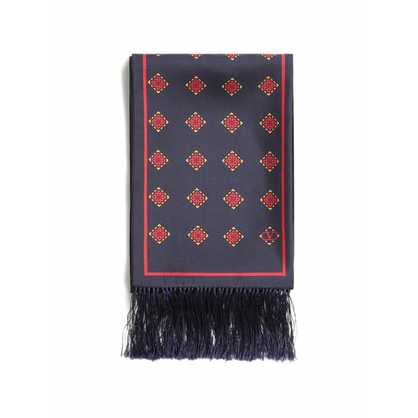 ヴァレンティノ ガラヴァーニ メンズ マフラー・ストール・スカーフ アクセサリー Opticool silk bandeau scarf with fringe Blue｜asty