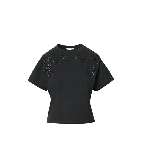 ラグアンドボーン レディース プルオーバー トップス Beaded floral boxy t-shirt Black