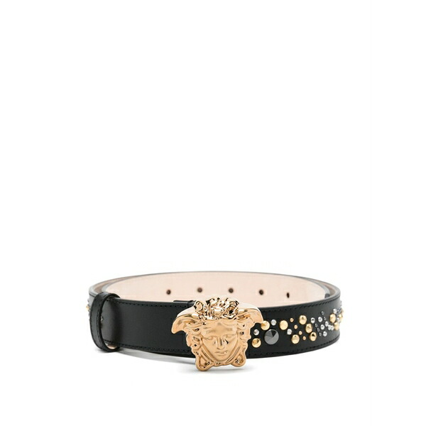 ヴェルサーチ レディース 三尺帯 付属物 Studded medusa leather belt Black