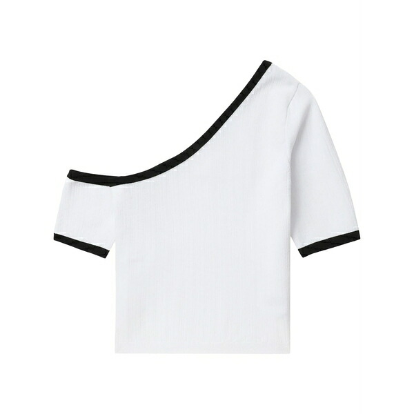 ジュン・ジー レディース 編み物\u0026スウェーター アウター Contrasting-trim one-shoulder top White