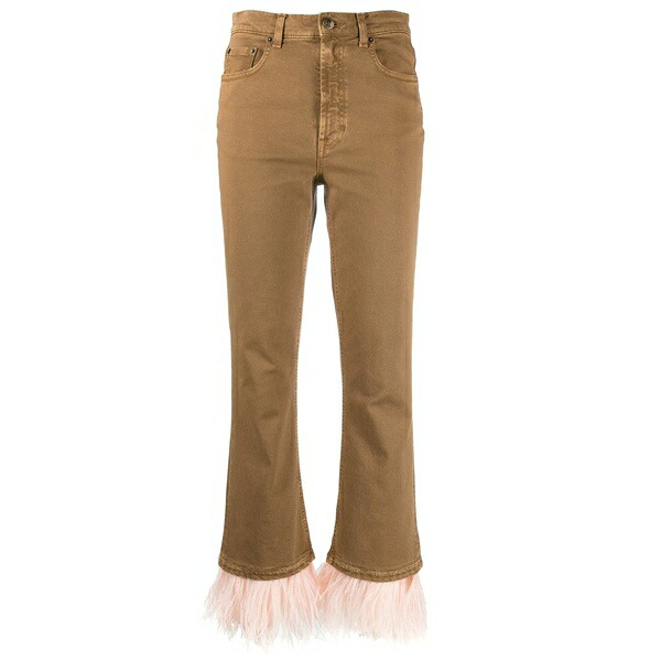 ラ・ダブル・ジェイ レディース デニムパンツ ボトムス Fancy feather-trim cropped jeans Brown｜asty