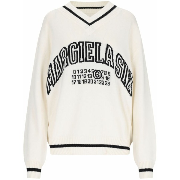 マルタンマルジェラ レディース ニット&セーター アウター Logo-knit v-neck jumper White｜asty