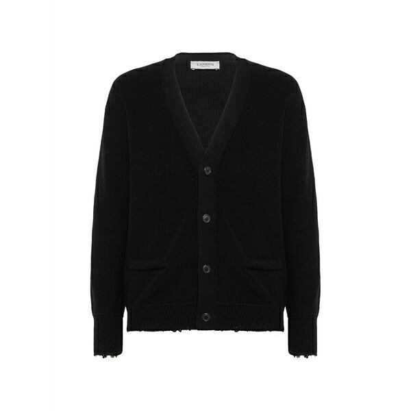 ラネウス メンズ カーディガン アウター V-neck cardigan Black|asty