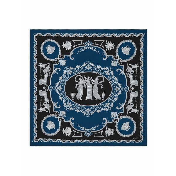 ヴェルサーチ メンズ マフラー・ストール・スカーフ アクセサリー Large silk scarf Blue|asty
