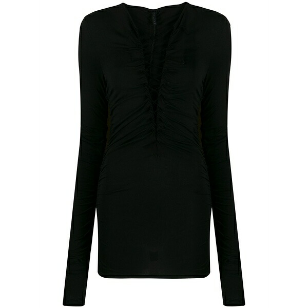 アン付け札 事業計画 レディース プルオーバー トップス Lace-up long-sleeve top Black