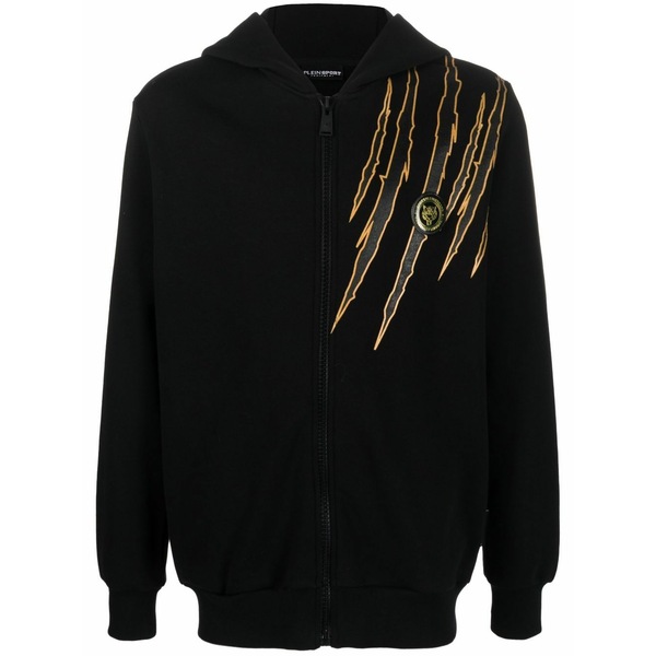 プレインスポーツ メンズ パーカー・スウェットシャツ アウター Scratch-print zipped hoodie Black