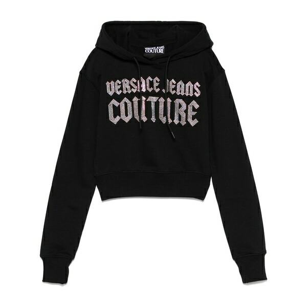 呼びりん探し回る レディース パーカー・スウェットシャツ アウター Rhinestone-logo hoodie Black