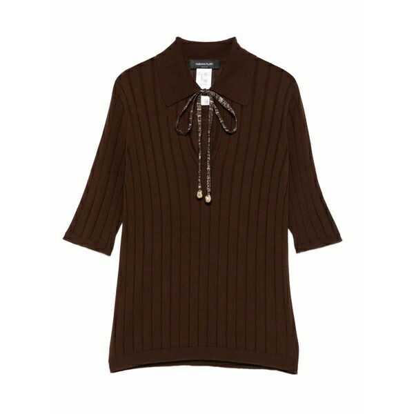 ファビアナ フィリッピ レディース スポーツシャツ トップス Ribbed tie-neck top Brown